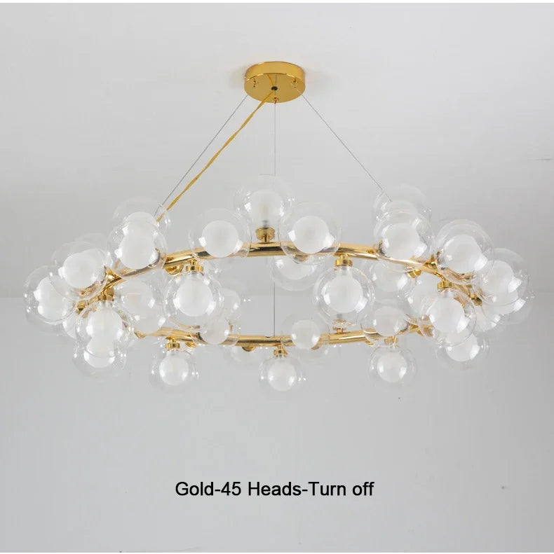 Contemporary Black and Gold Chandelier - White Glass Ball - Chandelier