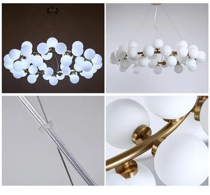 Contemporary Black and Gold Chandelier - White Glass Ball - Chandelier