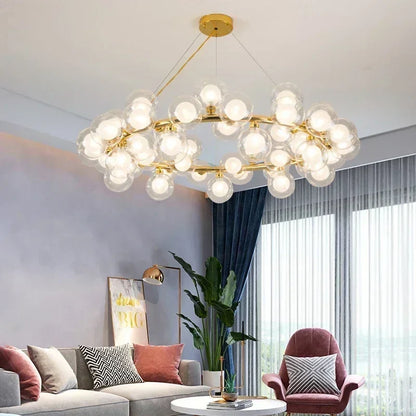 Contemporary Black and Gold Chandelier - White Glass Ball - Chandelier