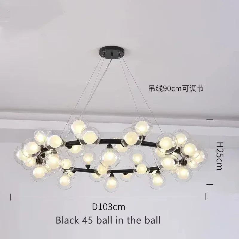Contemporary Black and Gold Chandelier - White Glass Ball - Black 45 heads / Neutral light - Chandelier