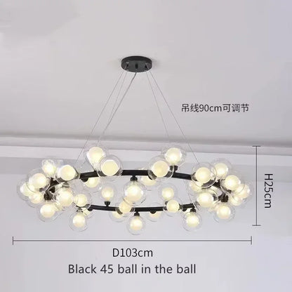 Contemporary Black and Gold Chandelier - White Glass Ball - Black 45 heads / Neutral light - Chandelier