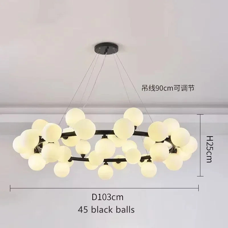 Contemporary Black and Gold Chandelier - White Glass Ball - Black 45 heads6 / Neutral light - Chandelier