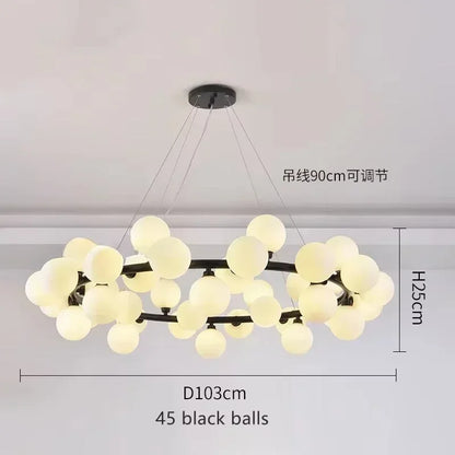 Contemporary Black and Gold Chandelier - White Glass Ball - Black 45 heads6 / Neutral light - Chandelier