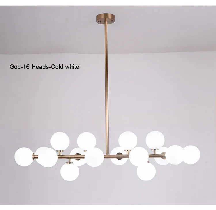 Contemporary Black and Gold Chandelier - White Glass Ball - Chandelier