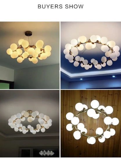 Contemporary Black and Gold Chandelier - White Glass Ball - Chandelier