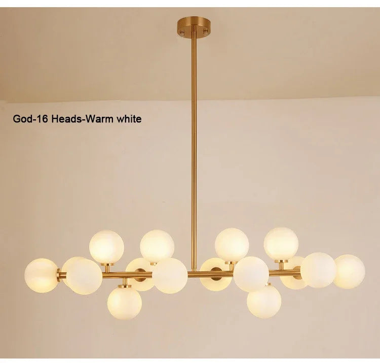 Contemporary Black and Gold Chandelier - White Glass Ball - Chandelier