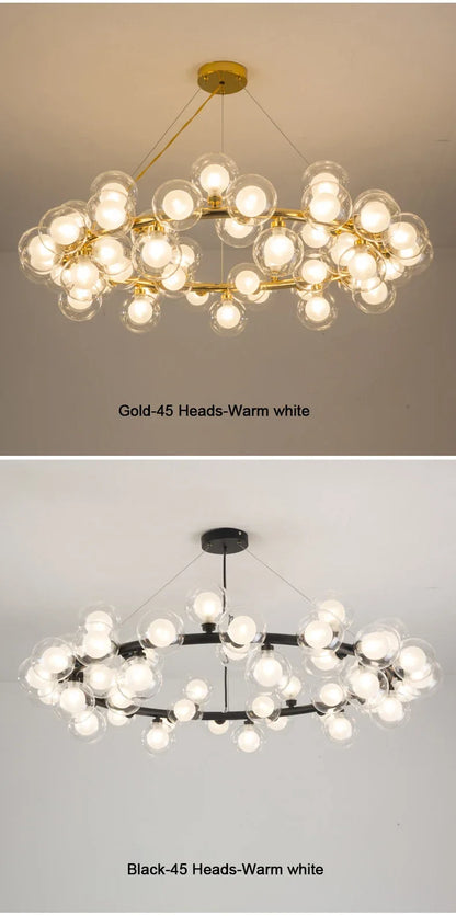 Contemporary Black and Gold Chandelier - White Glass Ball - Chandelier