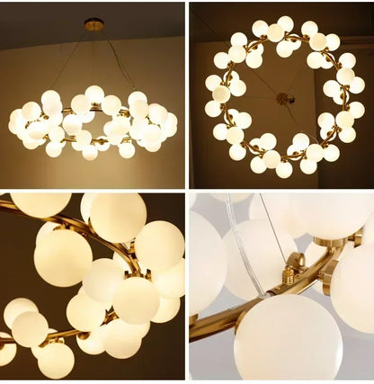 Contemporary Black and Gold Chandelier - White Glass Ball - Chandelier