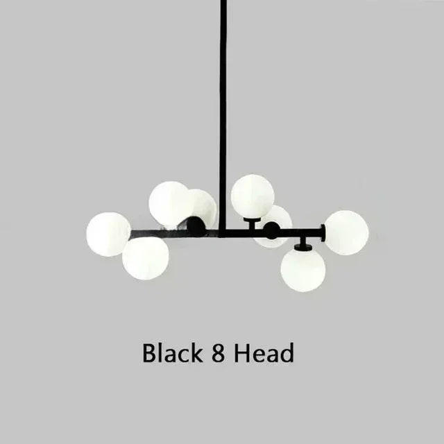 Contemporary Black and Gold Chandelier - White Glass Ball - Black 8 heads / Cold light - Chandelier
