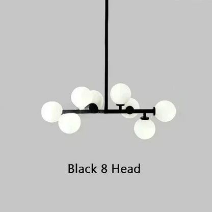 Contemporary Black and Gold Chandelier - White Glass Ball - Black 8 heads / Cold light - Chandelier