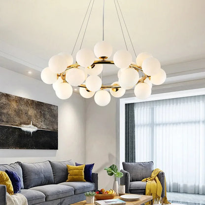 Contemporary Black and Gold Chandelier - White Glass Ball - Chandelier