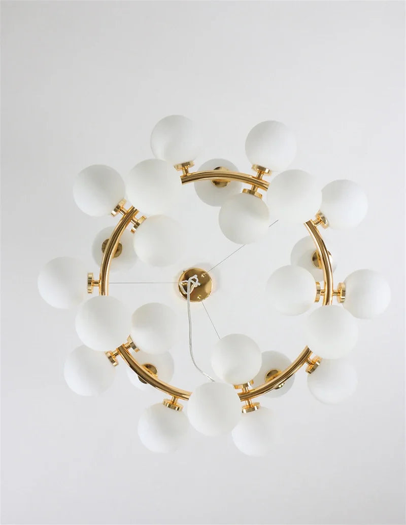 Contemporary Black and Gold Chandelier - White Glass Ball - Chandelier