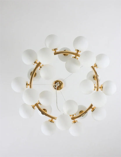 Contemporary Black and Gold Chandelier - White Glass Ball - Chandelier