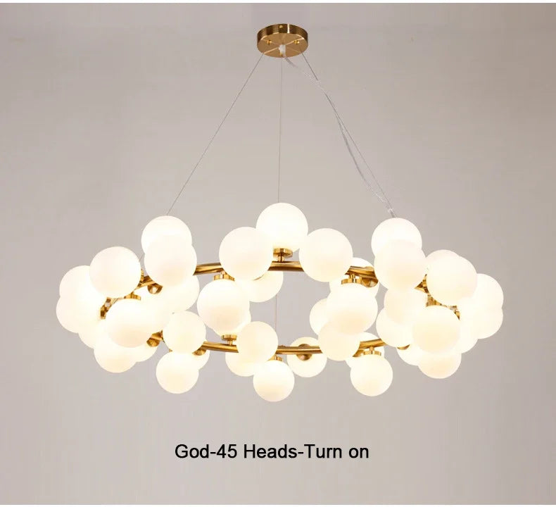 Contemporary Black and Gold Chandelier - White Glass Ball - Chandelier