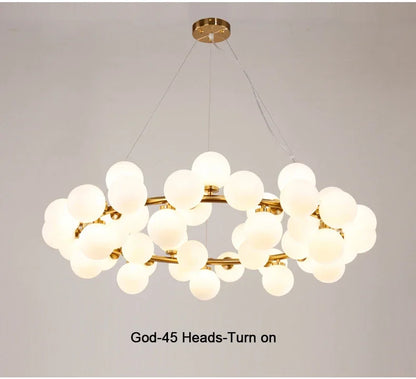 Contemporary Black and Gold Chandelier - White Glass Ball - Chandelier