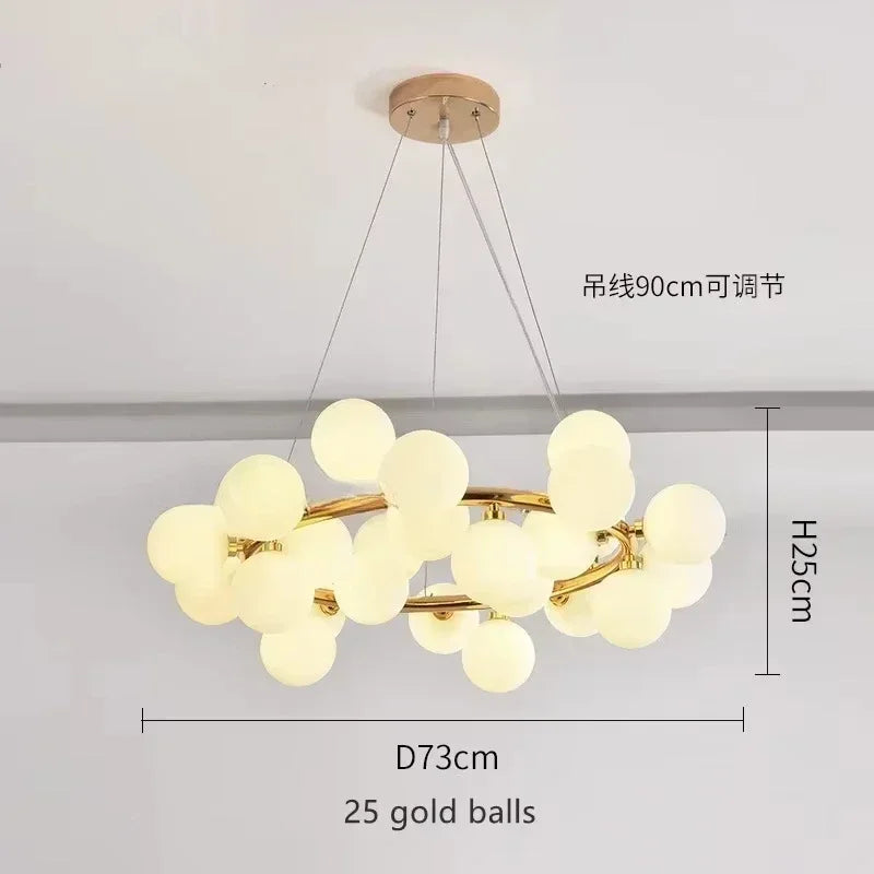 Contemporary Black and Gold Chandelier - White Glass Ball - Golden 25 heads2 / Neutral light - Chandelier