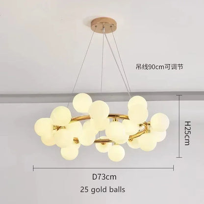 Contemporary Black and Gold Chandelier - White Glass Ball - Golden 25 heads2 / Neutral light - Chandelier