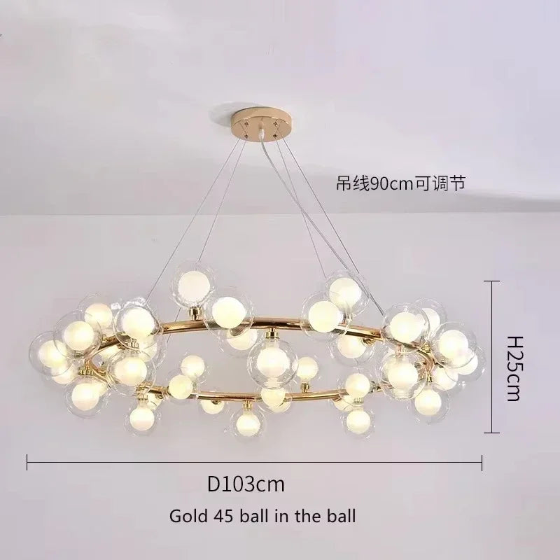Contemporary Black and Gold Chandelier - White Glass Ball - Golden 45 heads / Neutral light - Chandelier