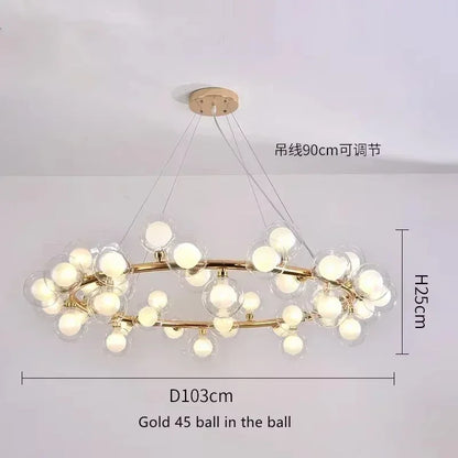 Contemporary Black and Gold Chandelier - White Glass Ball - Golden 45 heads / Neutral light - Chandelier