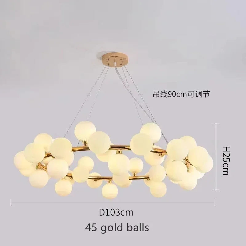 Contemporary Black and Gold Chandelier - White Glass Ball - Golden 45 heads3 / Neutral light - Chandelier
