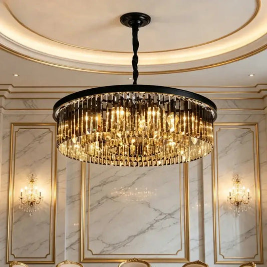 Contemporary black and gold crystal chain pendant light dining room - Decorbites