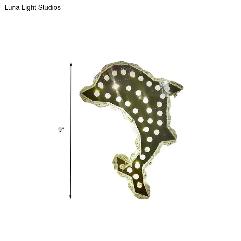 Contemporary black and white crystal prism dolphin wall light with led lights and clear acrylic segments for bedroom