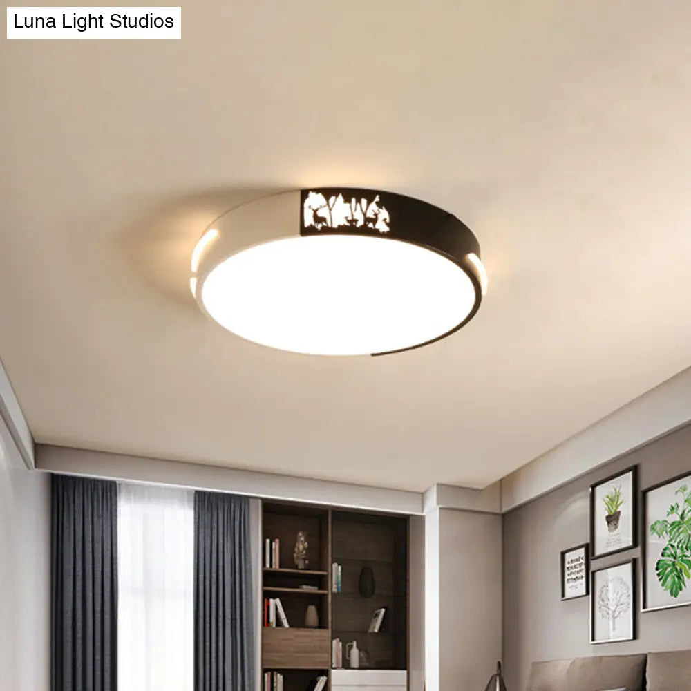 DecorBites™ DecorBites™ Contemporary Black and White Metal Flush Ceiling Light with LED and Recessed Diffuser in White/Warm Light - 16"/19.5" Dia