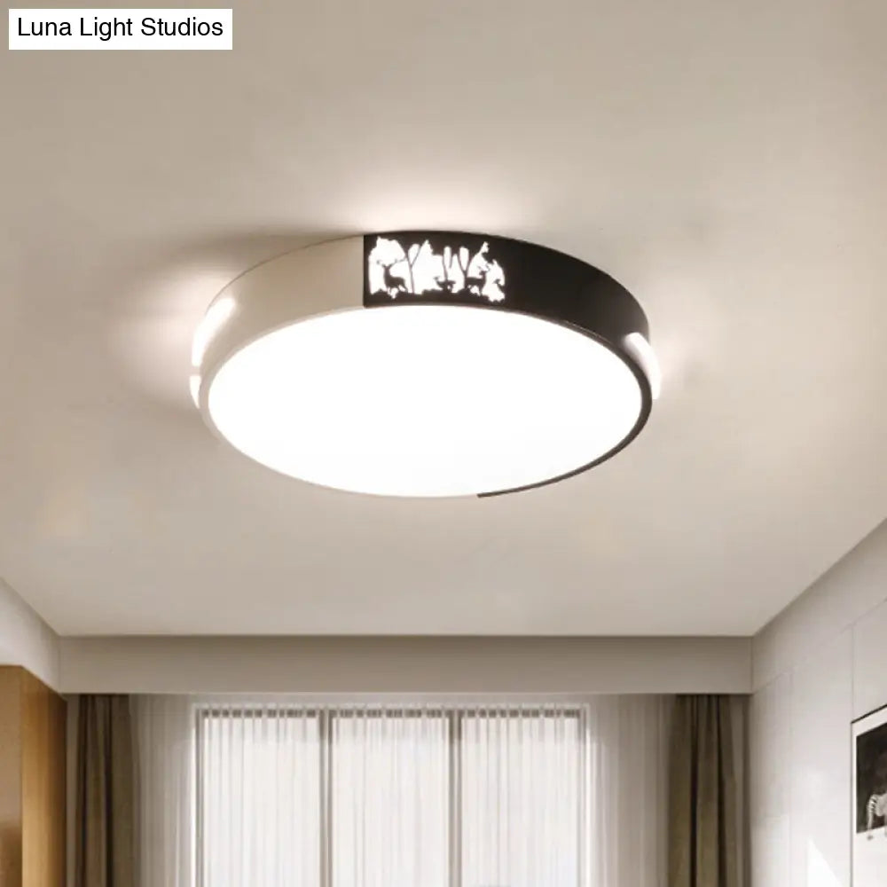 DecorBites™ DecorBites™ Contemporary Black and White Metal Flush Ceiling Light with LED and Recessed Diffuser in White/Warm Light - 16"/19.5" Dia