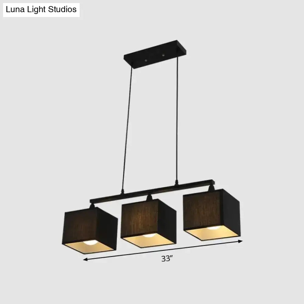 Decorbites contemporary black metal island chandelier with three warm glowing wooden shades compatible with e26 e27 light bulbs