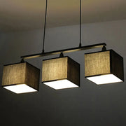 DecorBites™ contemporary black cubic island chandelier with 3 textured beige fabric shades e26 e27 light kit