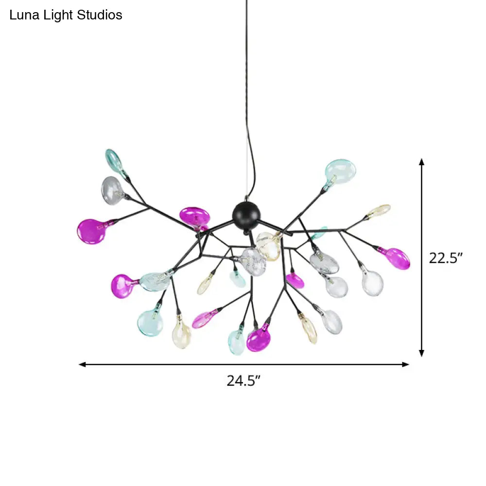 Lámpara de araña contemporánea negra con brazos y pantallas de cristal de colores - 27/36 luces