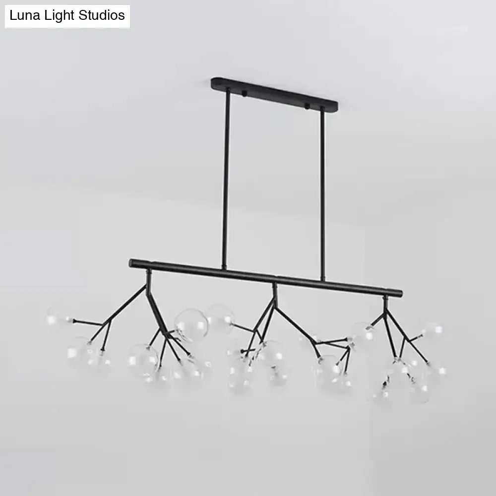 DecorBites™ contemporary black metal hanging chandelier with branching arms and clear glass globe bulbs for bubbles island lighting