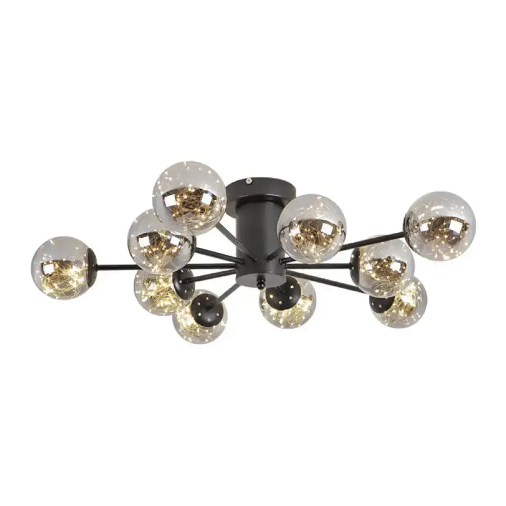 DecorBites™ DecorBites™ Contemporary Black Ceiling Light Fixture with Radial Smoke Grey Glass - Living Room Semi Flush Mount