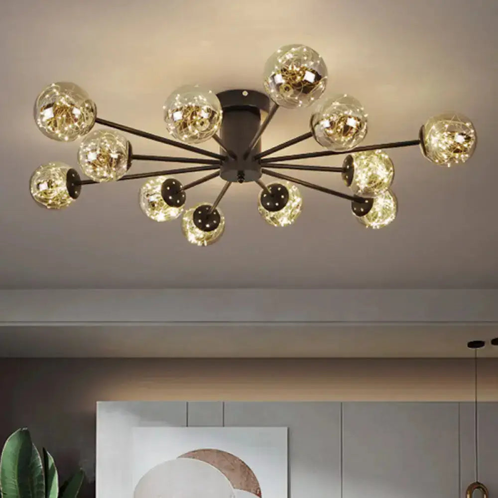DecorBites™ DecorBites™ Contemporary Black Ceiling Light Fixture with Radial Smoke Grey Glass - Living Room Semi Flush Mount