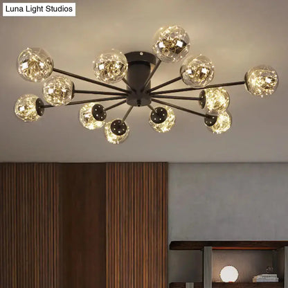 DecorBites™ DecorBites™ Contemporary Black Ceiling Light Fixture with Radial Smoke Grey Glass - Living Room Semi Flush Mount