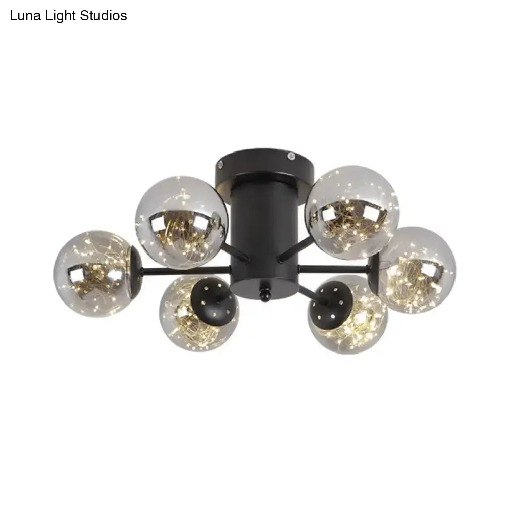 DecorBites™ DecorBites™ Contemporary Black Ceiling Light Fixture with Radial Smoke Grey Glass - Living Room Semi Flush Mount