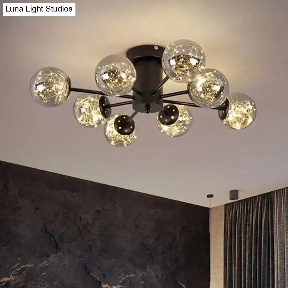 DecorBites™ DecorBites™ Contemporary Black Ceiling Light Fixture with Radial Smoke Grey Glass - Living Room Semi Flush Mount