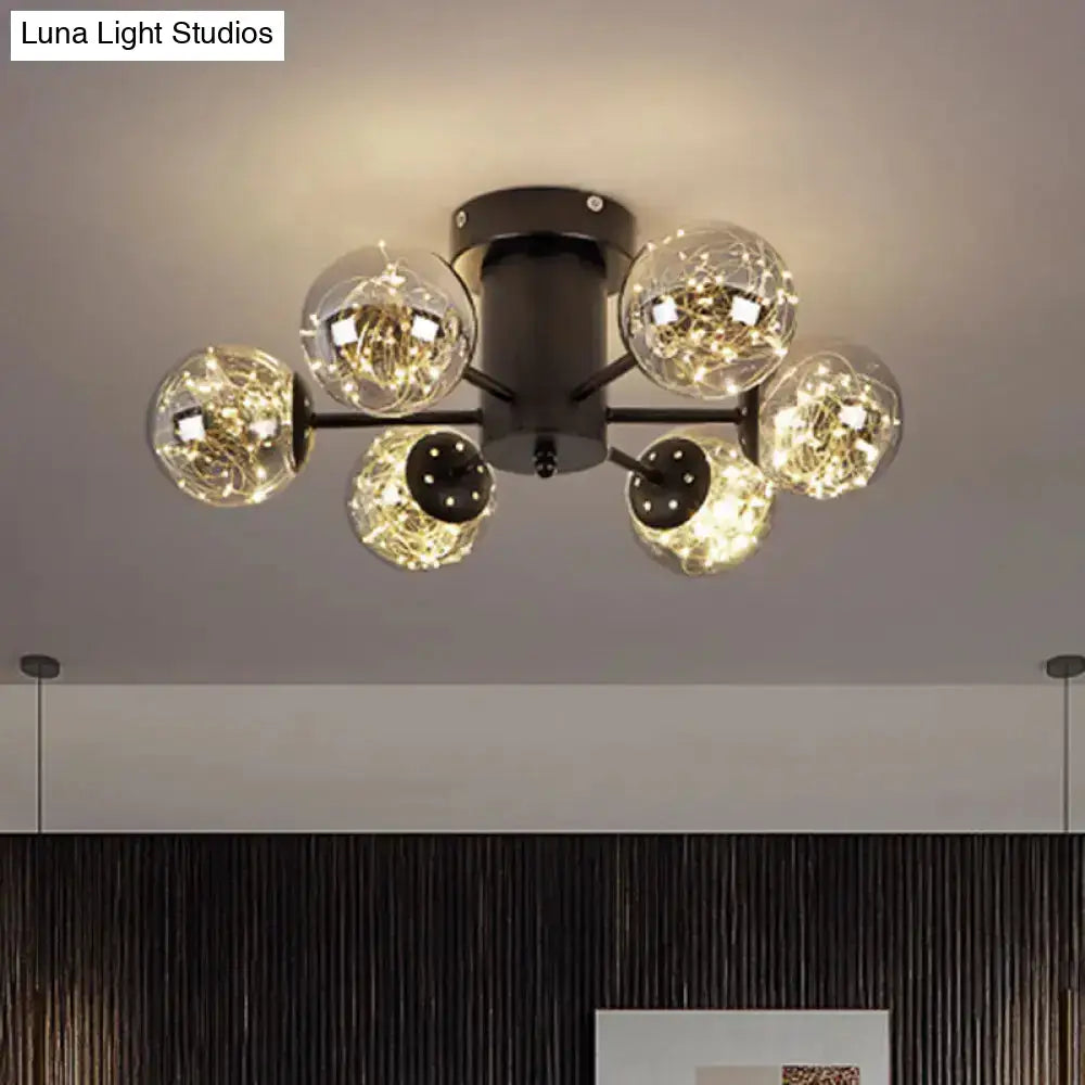 DecorBites™ DecorBites™ Contemporary Black Ceiling Light Fixture with Radial Smoke Grey Glass - Living Room Semi Flush Mount