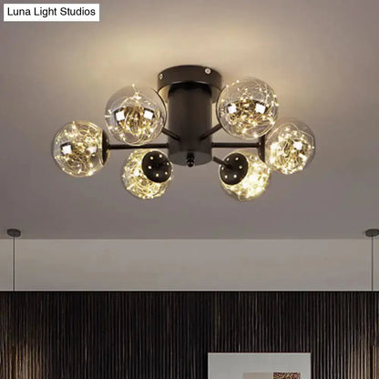 DecorBites™ DecorBites™ Contemporary Black Ceiling Light Fixture with Radial Smoke Grey Glass - Living Room Semi Flush Mount