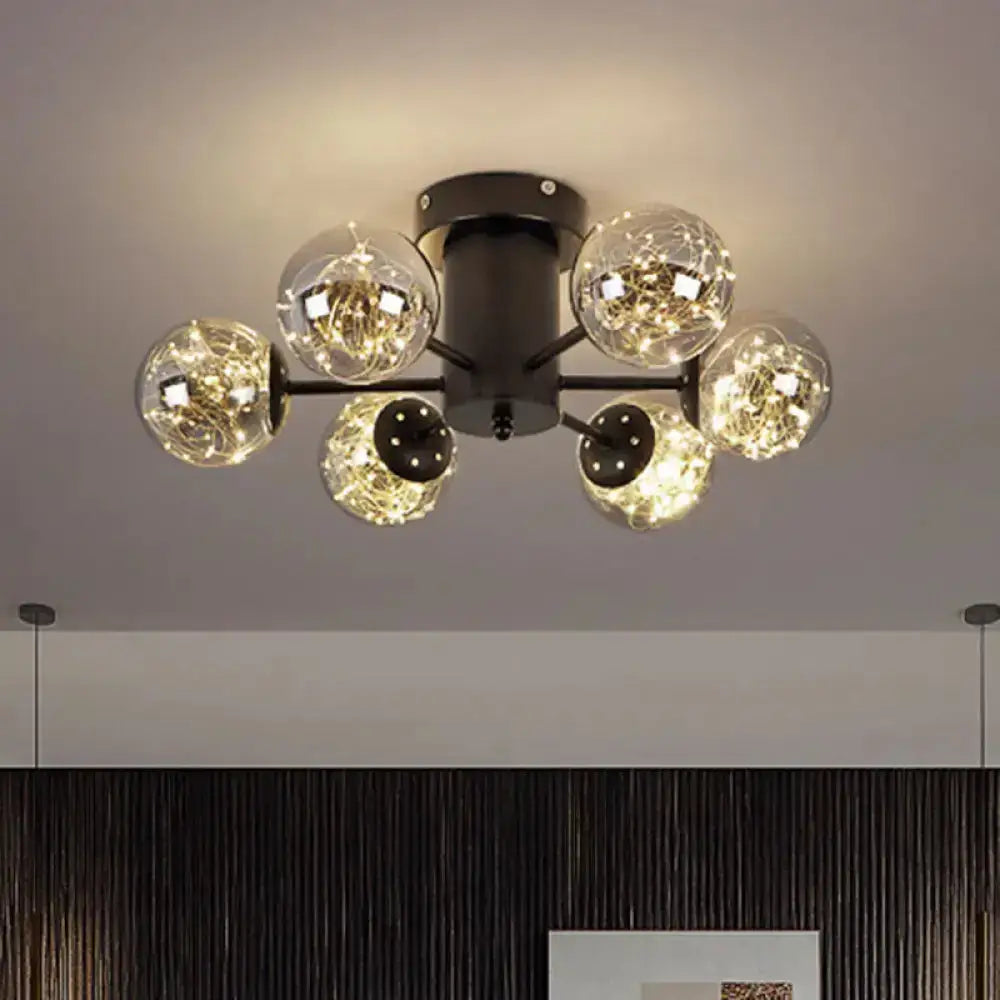 DecorBites™ DecorBites™ Contemporary Black Ceiling Light Fixture with Radial Smoke Grey Glass - Living Room Semi Flush Mount