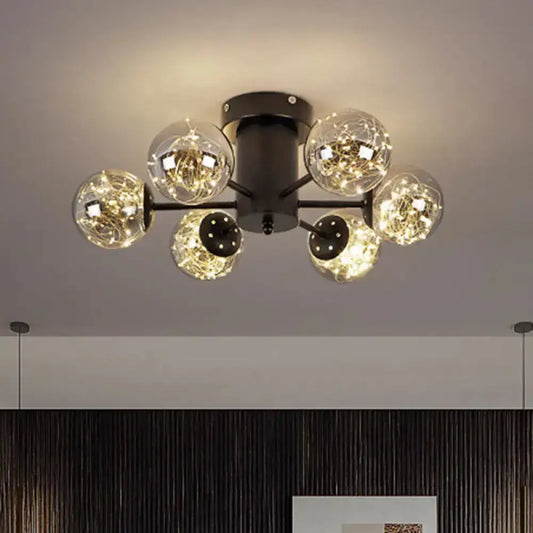 DecorBites™ DecorBites™ Contemporary Black Ceiling Light Fixture with Radial Smoke Grey Glass - Living Room Semi Flush Mount