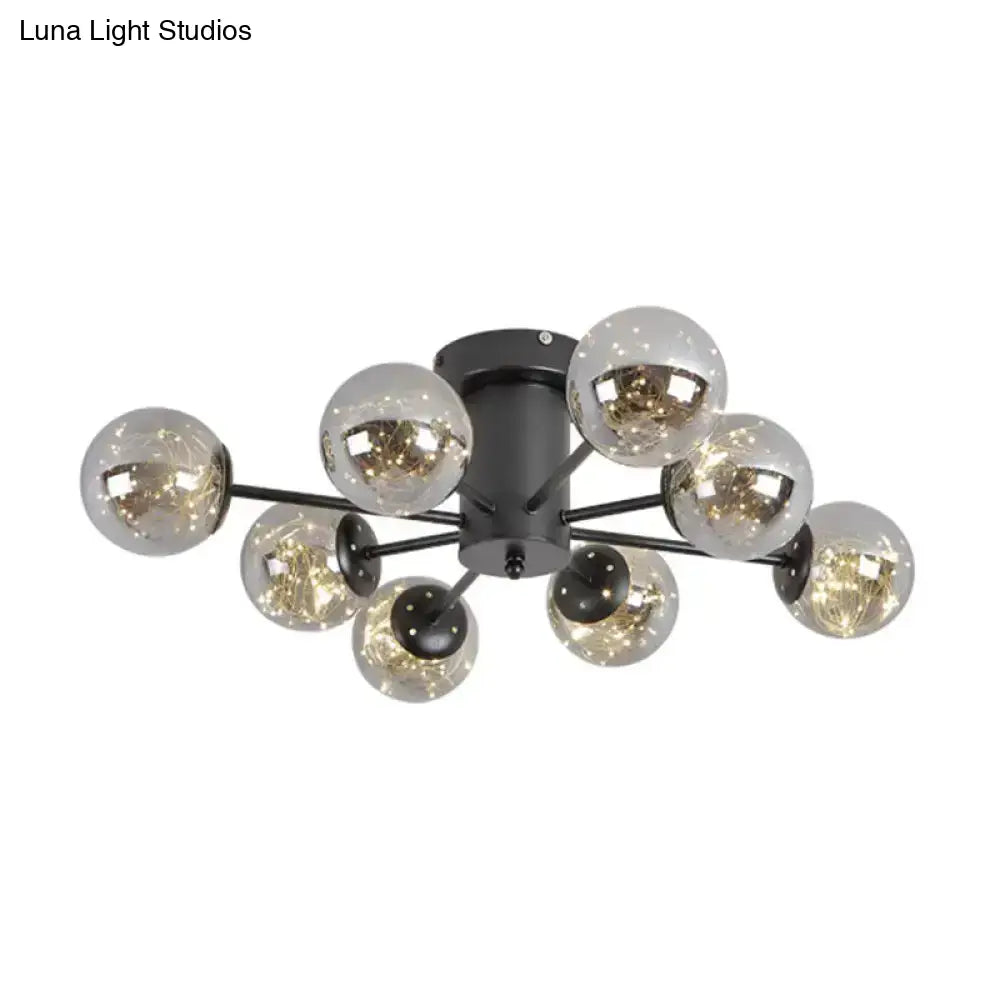 DecorBites™ DecorBites™ Contemporary Black Ceiling Light Fixture with Radial Smoke Grey Glass - Living Room Semi Flush Mount