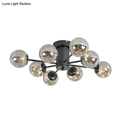 DecorBites™ DecorBites™ Contemporary Black Ceiling Light Fixture with Radial Smoke Grey Glass - Living Room Semi Flush Mount