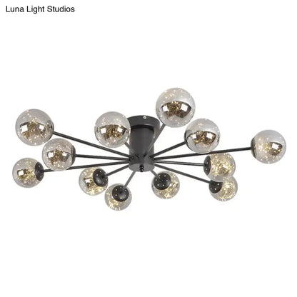 DecorBites™ DecorBites™ Contemporary Black Ceiling Light Fixture with Radial Smoke Grey Glass - Living Room Semi Flush Mount