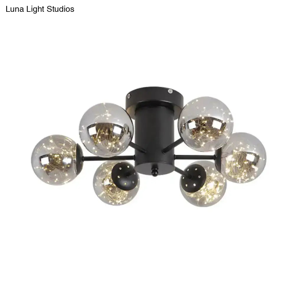 DecorBites™ DecorBites™ Contemporary Black Ceiling Light Fixture with Radial Smoke Grey Glass - Living Room Semi Flush Mount