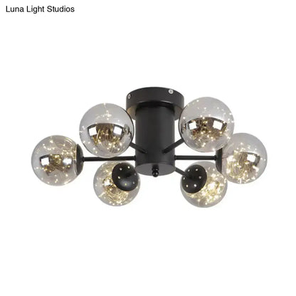 DecorBites™ DecorBites™ Contemporary Black Ceiling Light Fixture with Radial Smoke Grey Glass - Living Room Semi Flush Mount