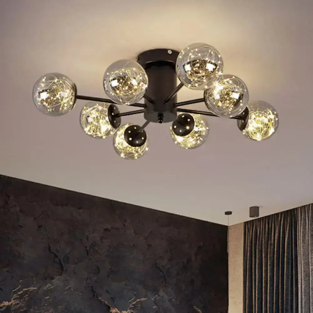 DecorBites™ DecorBites™ Contemporary Black Ceiling Light Fixture with Radial Smoke Grey Glass - Living Room Semi Flush Mount