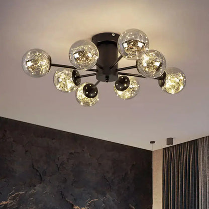DecorBites™ DecorBites™ Contemporary Black Ceiling Light Fixture with Radial Smoke Grey Glass - Living Room Semi Flush Mount
