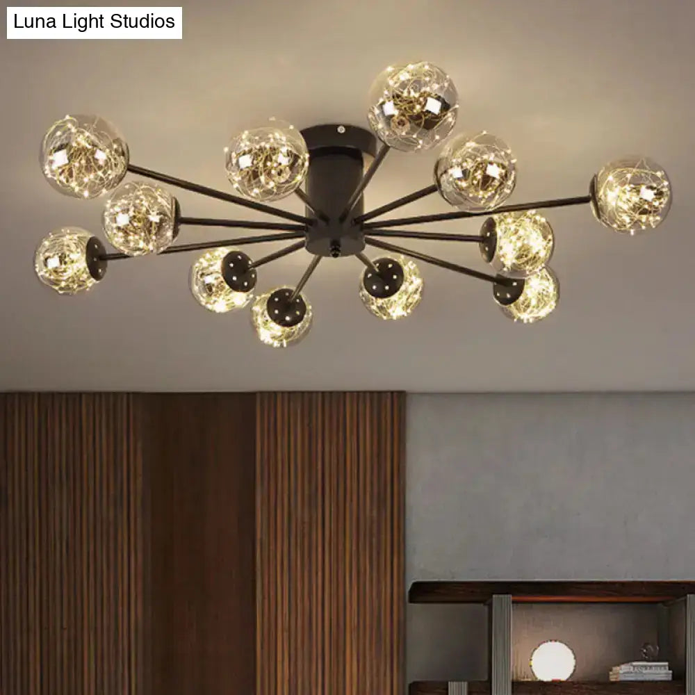DecorBites™ DecorBites™ Contemporary Black Ceiling Light Fixture with Radial Smoke Grey Glass - Living Room Semi Flush Mount