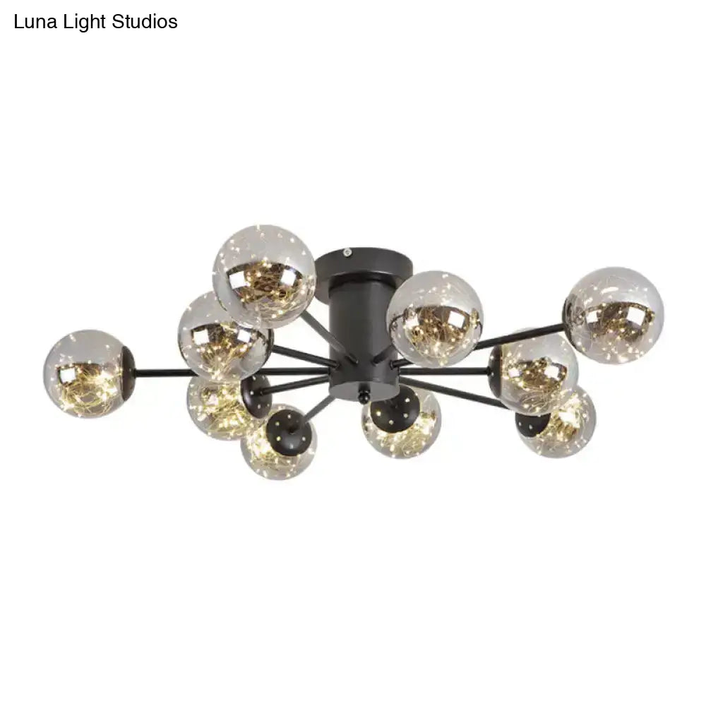 DecorBites™ DecorBites™ Contemporary Black Ceiling Light Fixture with Radial Smoke Grey Glass - Living Room Semi Flush Mount